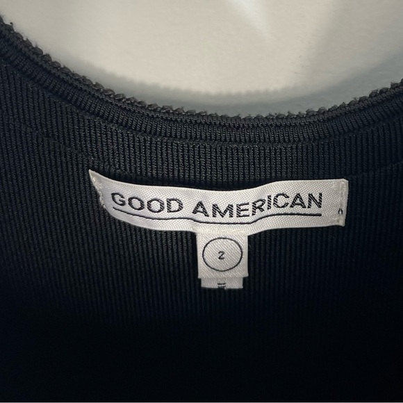 Good American Chain detailed knit tank mini dress black 2 M Ribbed Stretch Goth - Picture 8 of 16